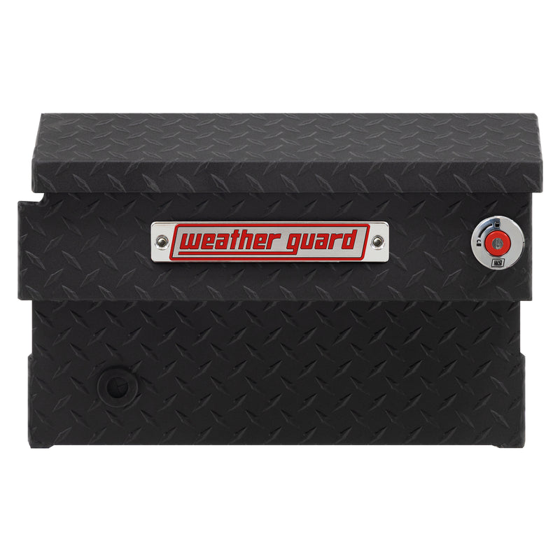 Weather Guard 154-52-04 crossover saddle box in textured matte black, side profile showing the body depth and the bed-rail notch