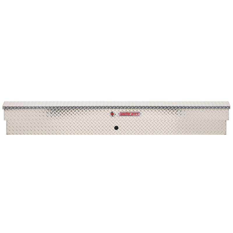 Weather Guard 164-0-04 Lo-Side box in bright aluminum diamond plate, straight-on front elevation with the lid closed