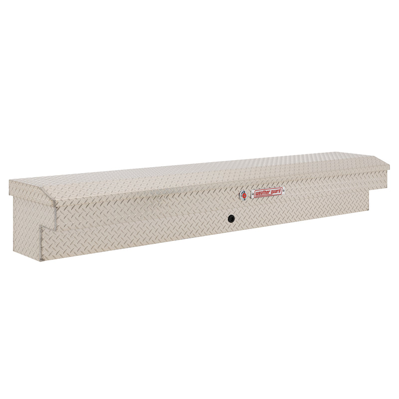 Weather Guard 164-0-04 Lo-Side box in bright aluminum diamond plate, front three-quarter studio view with the lid closed