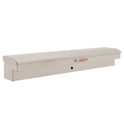 Weather Guard 164-0-04 87 inch Lo-Side truck tool box in bright aluminum diamond plate, front three-quarter studio view with lid closed