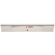 Weather Guard 164-0-04 Lo-Side truck box, straight-on front view showing the long low-profile diamond-plate body with lid closed