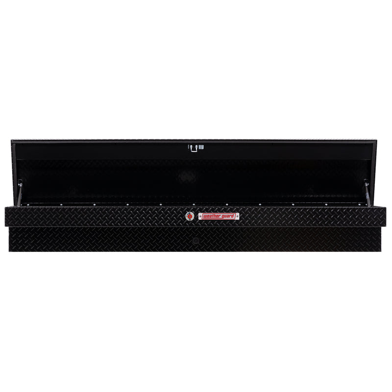 Weather Guard 164-5-04 Lo-Side box in gloss black, straight-on front view with the lid open, showing the full interior