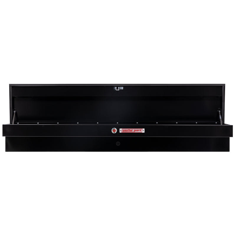 Weather Guard 165-5-04 Lo-Side box in gloss black, straight-on front view with the lid open, showing the full interior