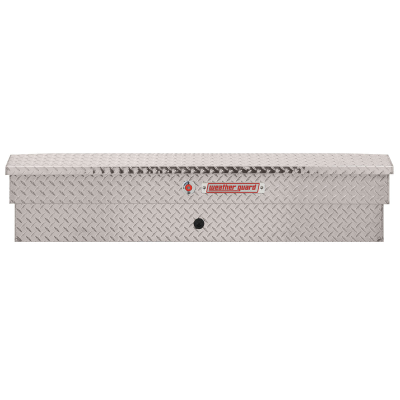 Weather Guard 174-0-04 Lo-Side box in bright aluminum diamond plate, straight-on front elevation with the lid closed
