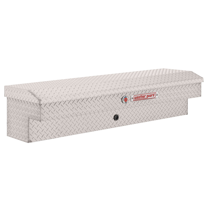 Weather Guard 174-0-04 Lo-Side box in bright aluminum diamond plate, front three-quarter studio view with the lid closed