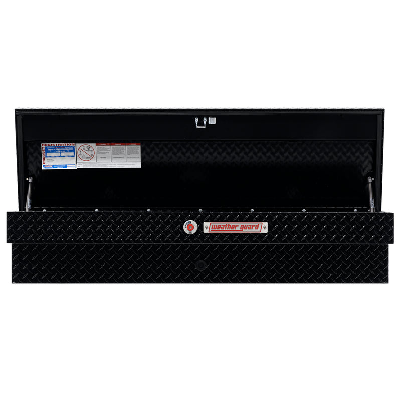 Weather Guard 174-5-04 Lo-Side box in gloss black, straight-on front view with the lid open, showing the full interior