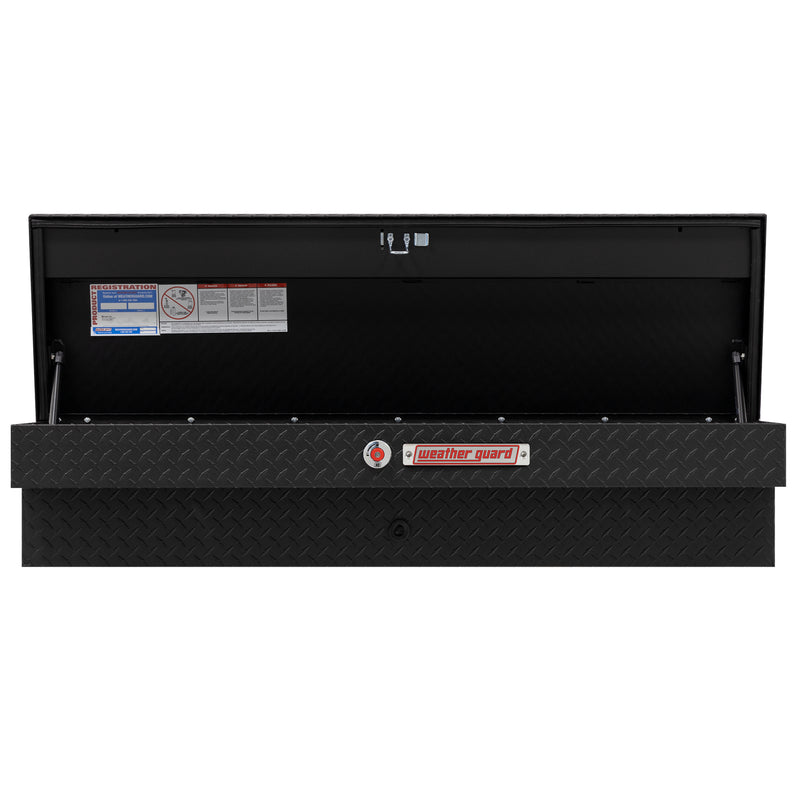 Weather Guard 174-52-04 Lo-Side box in textured matte black, straight-on front view with the lid open, showing the full interior