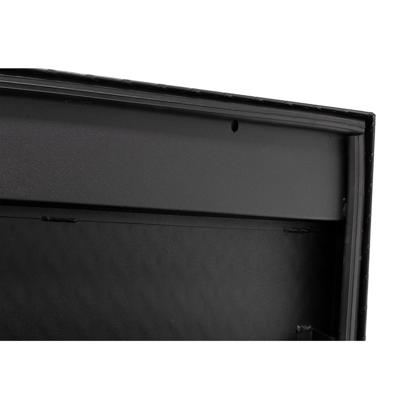 Weather Guard 174-52-04 Lo-Side box in textured matte black, close-up of the D-shaped ribbed weather seal around the opening