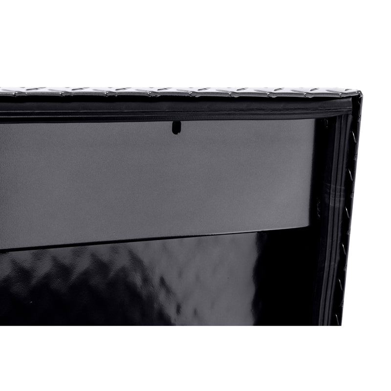 Weather Guard 174-6-04 Lo-Side box in gunmetal gray, close-up of the D-shaped ribbed weather seal around the opening