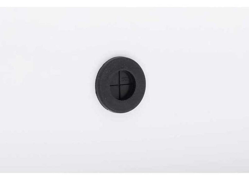 Close-up of the drain plug set into the White smooth steel of the Weather Guard 175-3-03 box