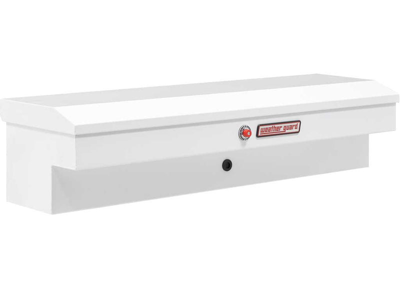 Weather Guard 175-3-03 56 in Lo-Side box in White, front three-quarter studio view with the lid closed
