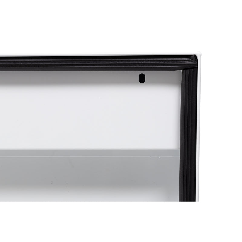 Weather Guard 175-3-04 Lo-Side box in brite white, close-up of the D-shaped ribbed weather seal around the opening