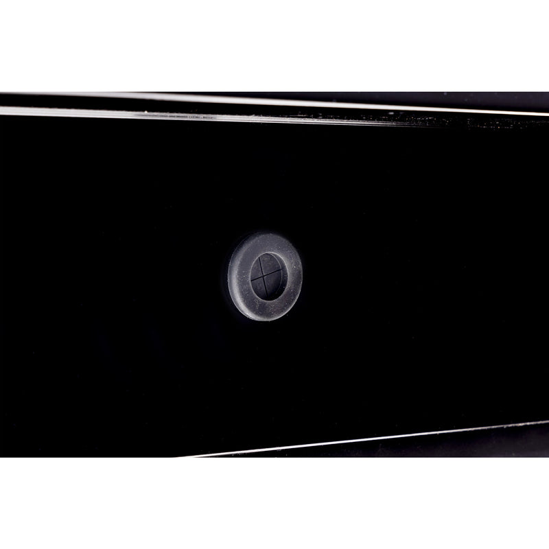 Weather Guard 175-5-04 Lo-Side box in gloss black, close-up of the 12 volt power pass access port grommet