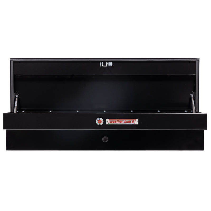Weather Guard 175-5-04 Lo-Side box in gloss black, straight-on front view with the lid open, showing the full interior