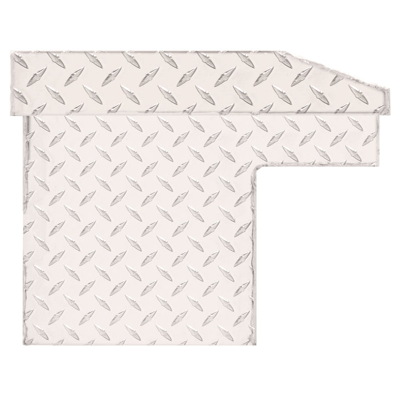 Weather Guard 178-0-04 low-profile Lo-Side box in bright aluminum diamond plate, side profile showing the body depth and the bed-rail notch