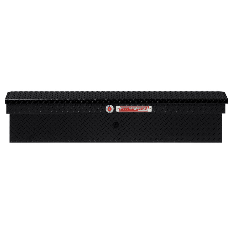 Weather Guard 178-5-04 low-profile Lo-Side box in gloss black, straight-on front elevation with the lid closed