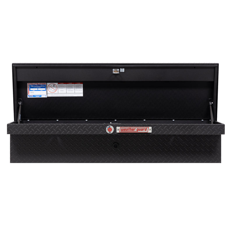 Weather Guard 178-52-04 low-profile Lo-Side box in textured matte black, straight-on front view with the lid open, showing the full interior