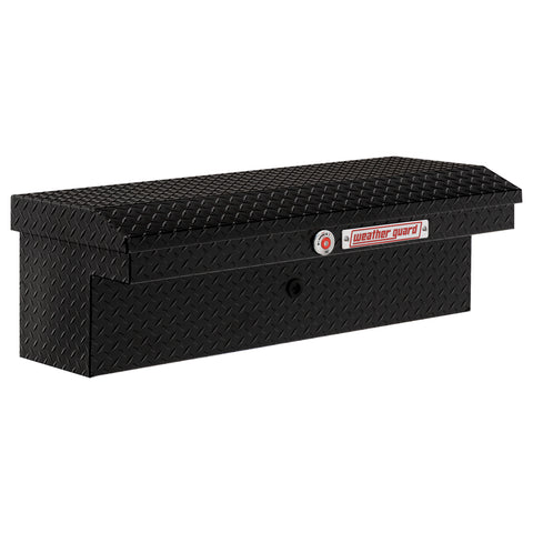Weather Guard 180-5-04 low-profile Lo-Side box in gloss black, front three-quarter studio view with the lid closed