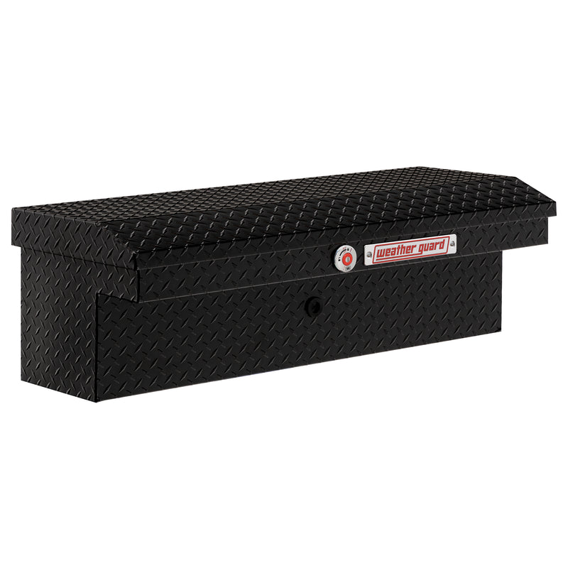 Weather Guard 180-5-04 low-profile Lo-Side box in gloss black, front three-quarter studio view with the lid closed