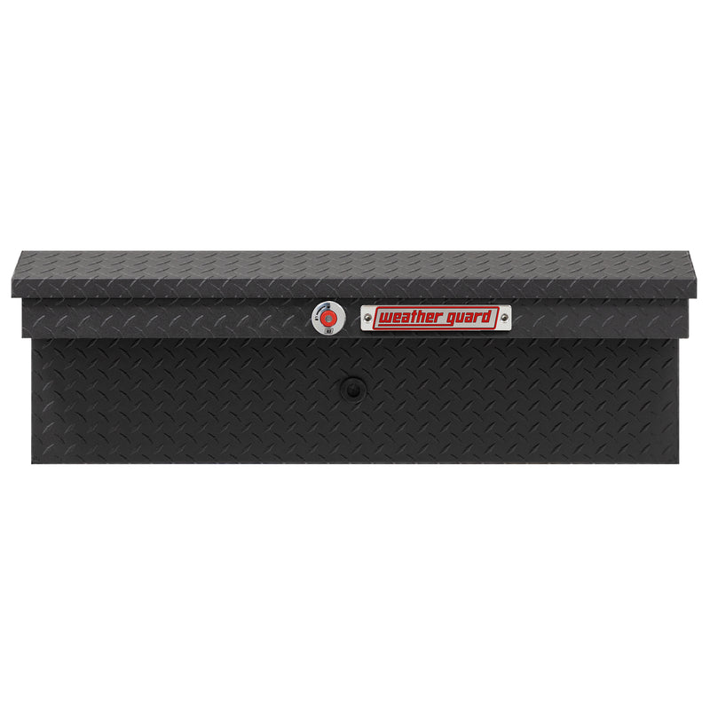 Weather Guard 180-52-04 low-profile Lo-Side box in textured matte black, straight-on front elevation with the lid closed