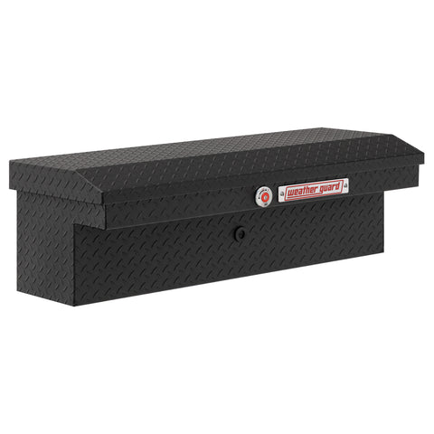 Weather Guard 180-52-04 low-profile Lo-Side box in textured matte black, front three-quarter studio view with the lid closed