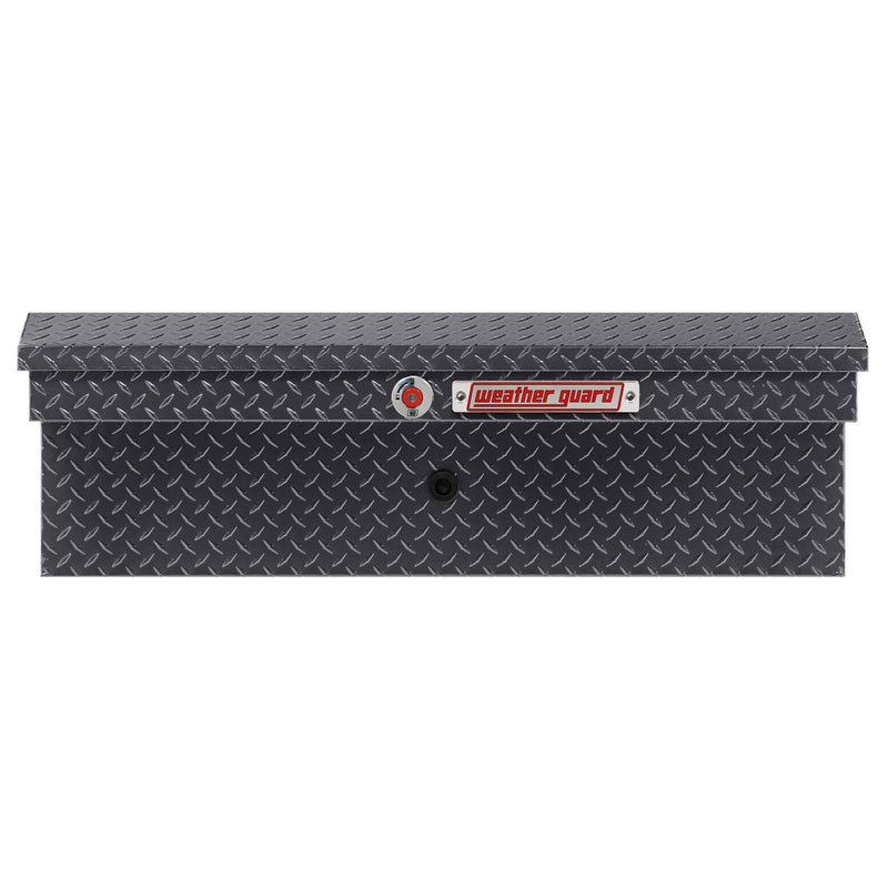 Weather Guard 180-6-04 low-profile Lo-Side box in gunmetal gray, straight-on front elevation with the lid closed