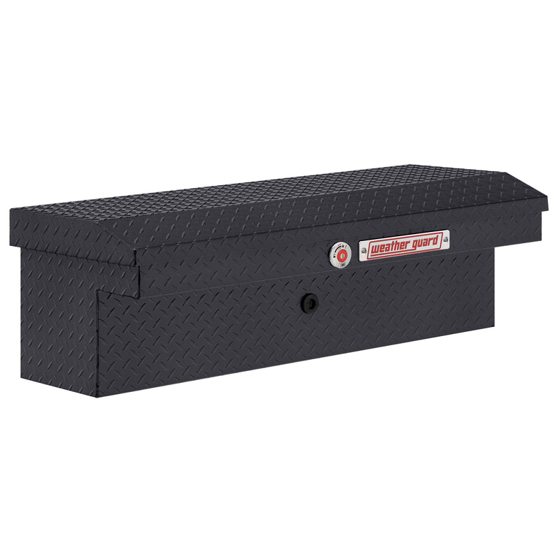 Weather Guard 180-6-04 low-profile Lo-Side box in gunmetal gray, front three-quarter studio view with the lid closed