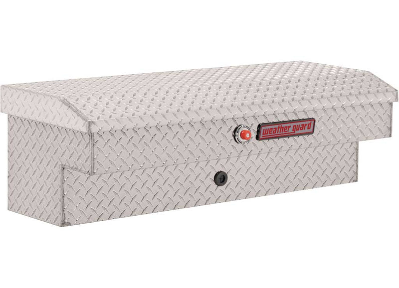 Weather Guard 184-0-03 41 in Lo-Side box in Bright Aluminum, front three-quarter studio view with the lid closed