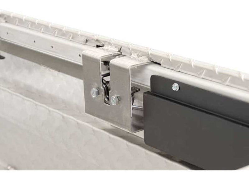 Close-up of the enhanced tie-down latch hardware on the Weather Guard 184-0-03 41 in Lo-Side box