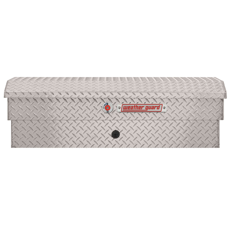 Weather Guard 184-0-04 Lo-Side box in bright aluminum diamond plate, straight-on front elevation with the lid closed