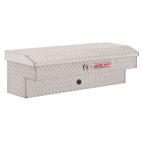 Weather Guard 184-0-04 Lo-Side box in bright aluminum diamond plate, front three-quarter studio view with the lid closed