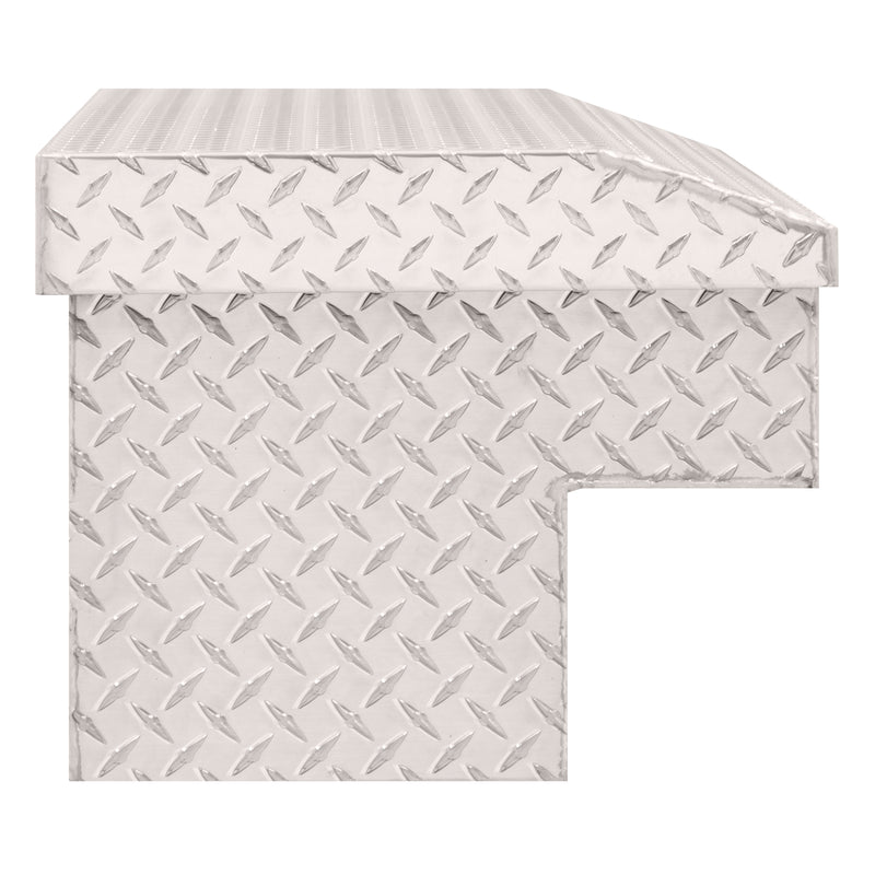 Weather Guard 184-0-04 Lo-Side box in bright aluminum diamond plate, side profile showing the body depth and the bed-rail notch