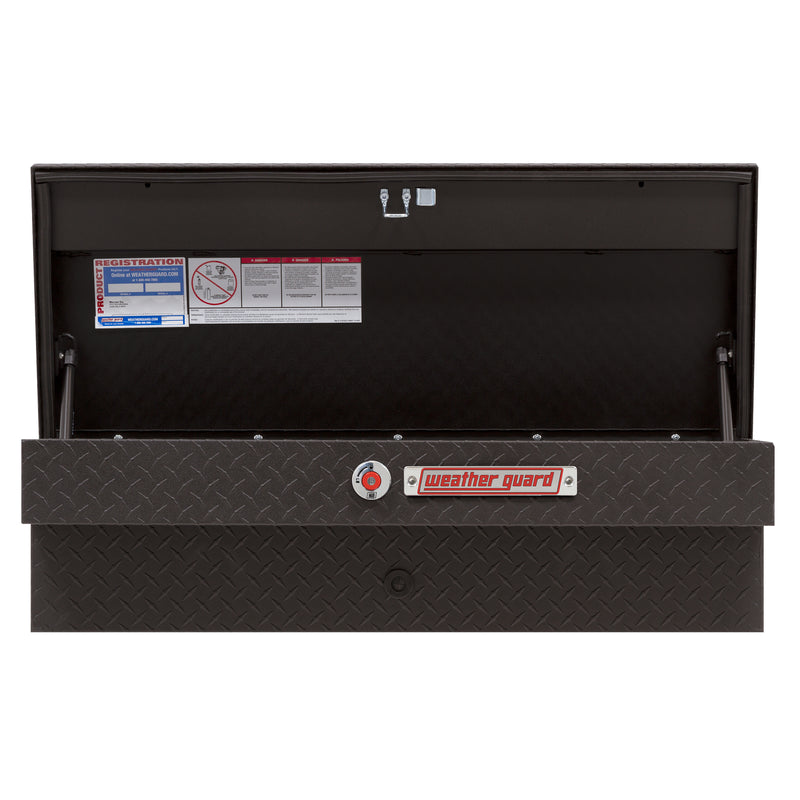 Weather Guard 184-52-04 Lo-Side box in textured matte black, straight-on front view with the lid open, showing the full interior