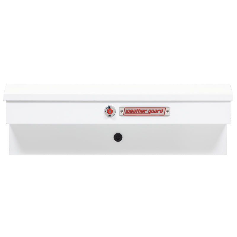Weather Guard 185-3-04 Lo-Side box in brite white, straight-on front elevation with the lid closed
