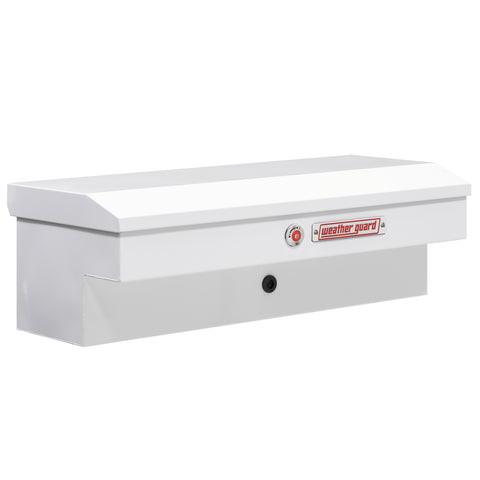 Weather Guard 185-3-04 Lo-Side box in brite white, front three-quarter studio view with the lid closed