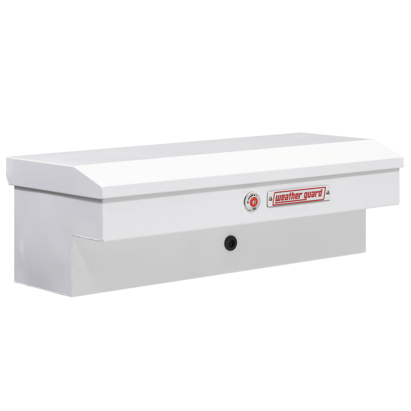 Weather Guard 185-3-04 Lo-Side box in brite white, front three-quarter studio view with the lid closed