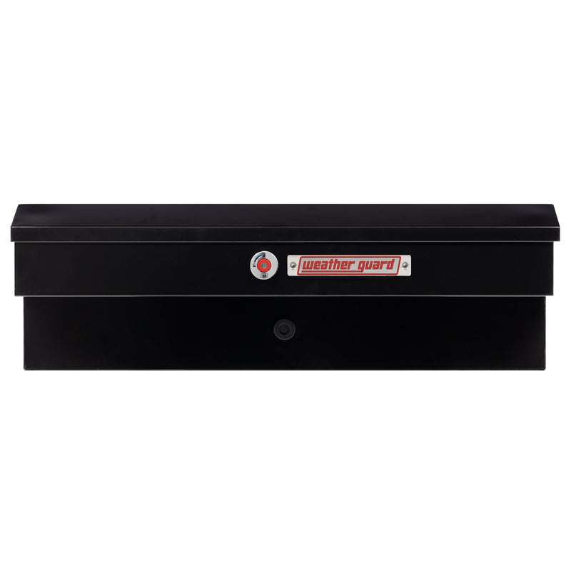 Weather Guard 185-5-04 Lo-Side box in gloss black, straight-on front elevation with the lid closed