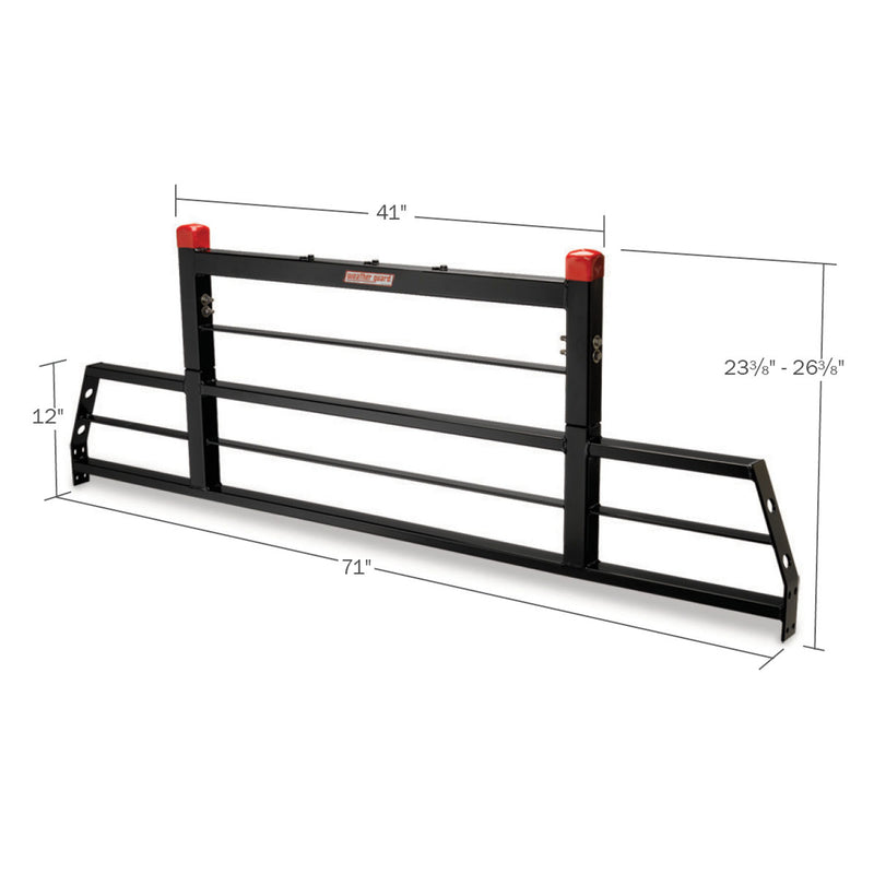 Dimensional drawing of the Weather Guard 1908 heavy-duty cab protector with measurement callouts