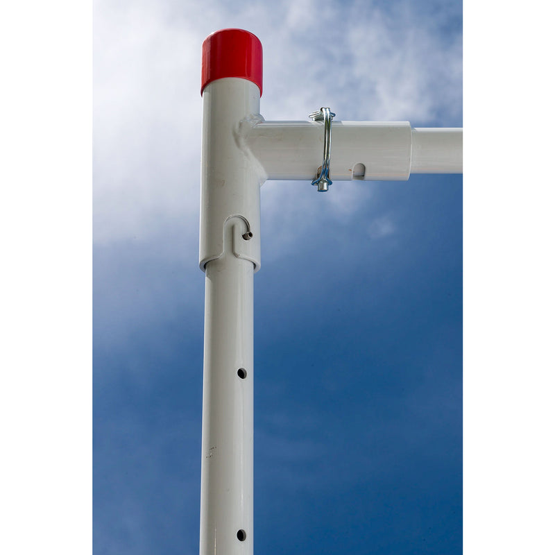 Weather Guard 2291-3-01 Extended EZGLIDE2 Drop-Down Van Ladder Rack, close-up of the upright post and lever bracket against the sky
