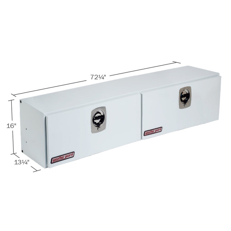 Weather Guard 272-3-02 Hi-Side box in brite white, dimensional line drawing with the overall length, width and height called out