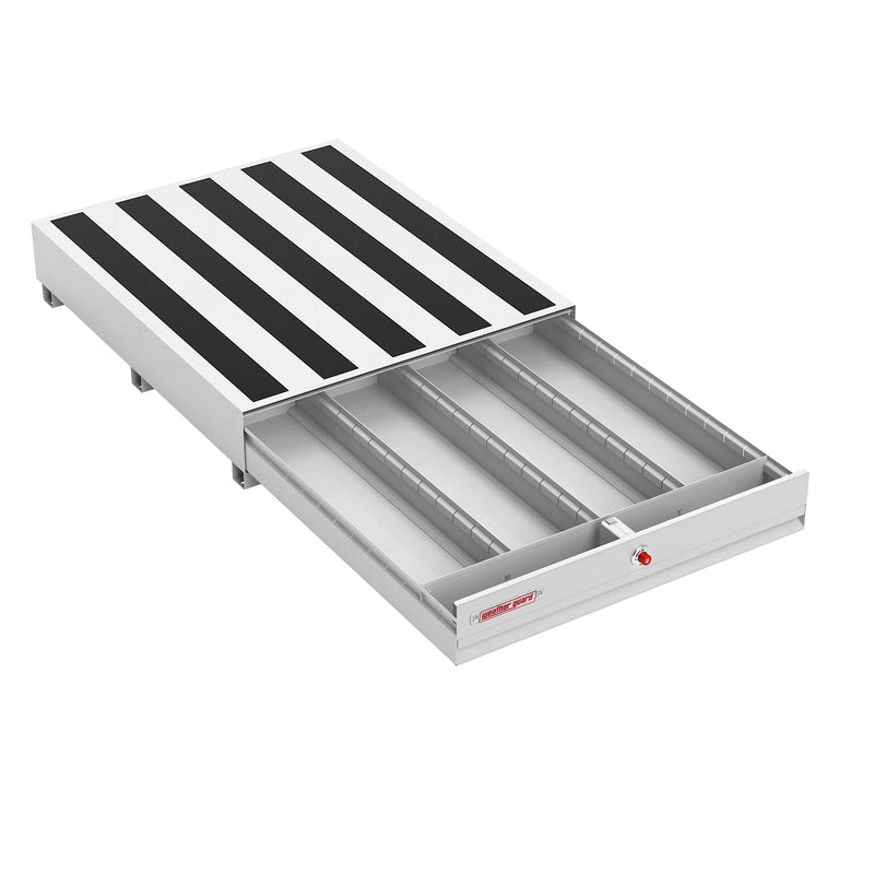 Weather Guard 308-3-04 PACK RAT drawer unit in white with the drawer pulled fully open on its slides
