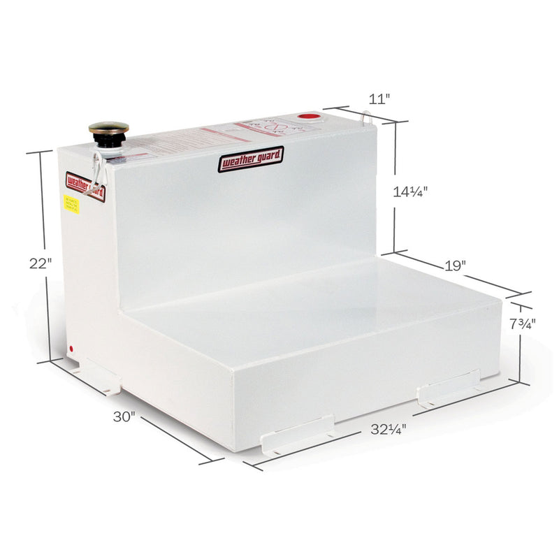 Dimensional drawing of the Weather Guard 350-3-02 50 gallon transfer tank with measurement callouts