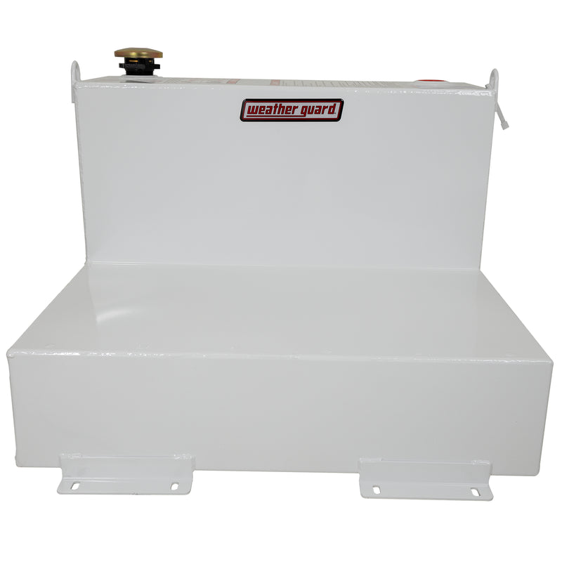 Front elevation of the brite white Weather Guard 350-3-02 50 gallon transfer tank