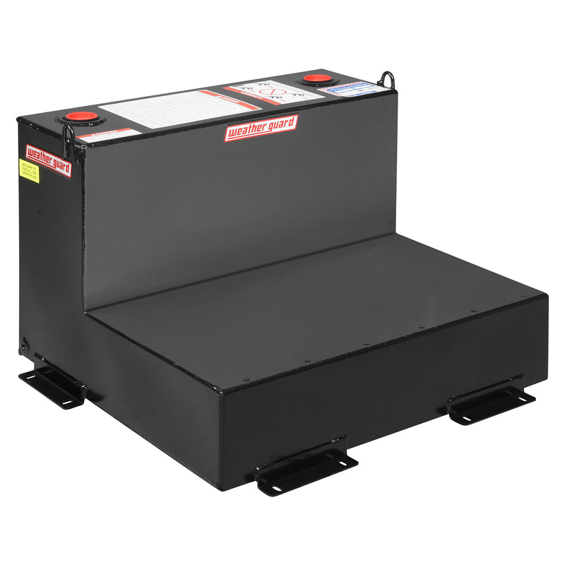 Weather Guard 350-5-02 50 gallon L-shape steel transfer tank in gloss black, three-quarter hero view