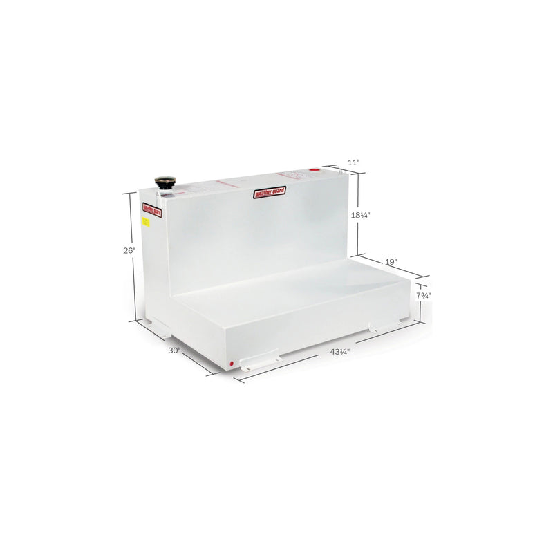 Dimensional drawing of the Weather Guard 352-3-02 75 gallon transfer tank with measurement callouts