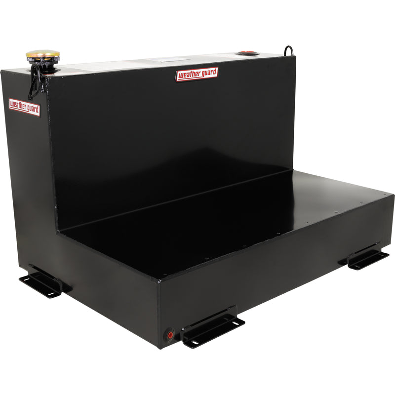 Weather Guard 352-5-02 75 gallon L-shape steel transfer tank in gloss black, three-quarter hero view