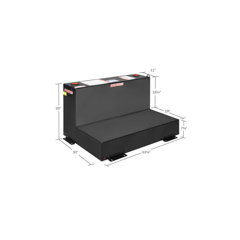 Dimensional drawing of the Weather Guard 352-5-02 75 gallon transfer tank with measurement callouts