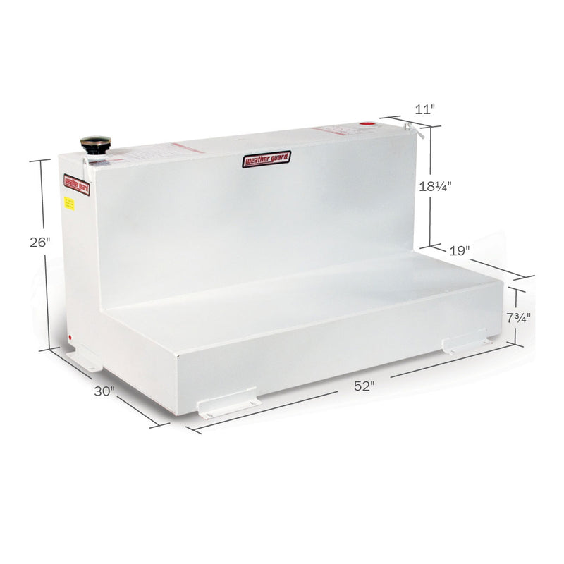 Dimensional drawing of the Weather Guard 354-3-02 90 gallon transfer tank with measurement callouts