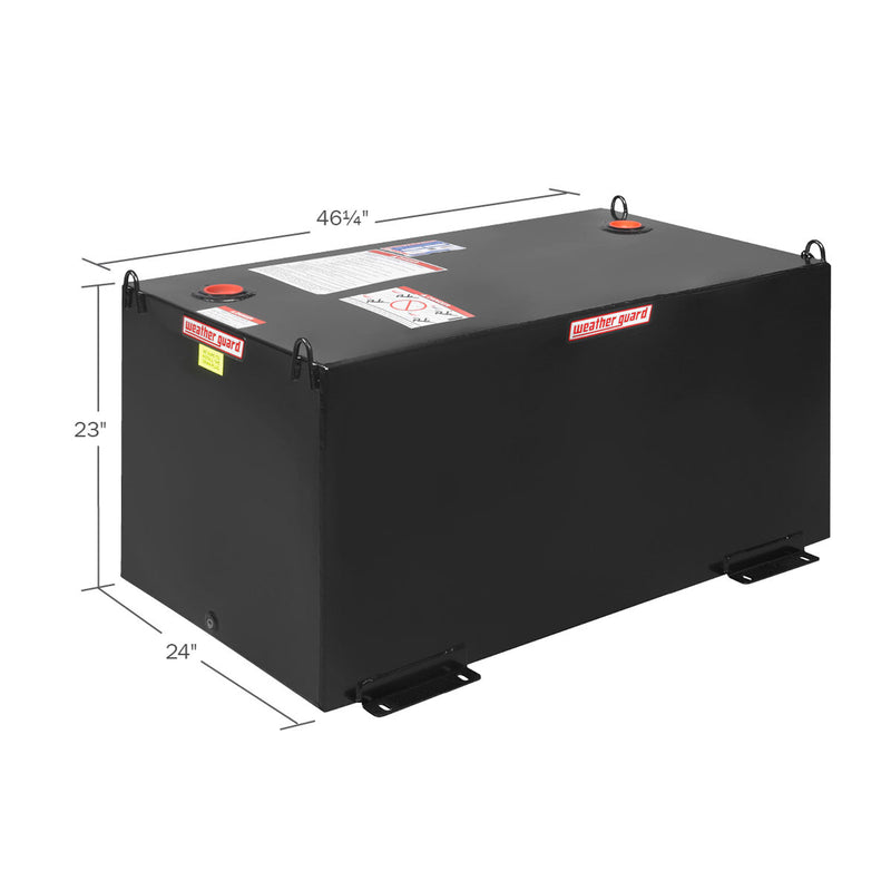 Dimensional drawing of the Weather Guard 358-5-02 100 gallon rectangular transfer tank with measurement callouts