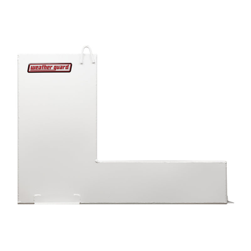 Side profile of the Weather Guard 110 gallon brite white transfer tank showing the L cross-section